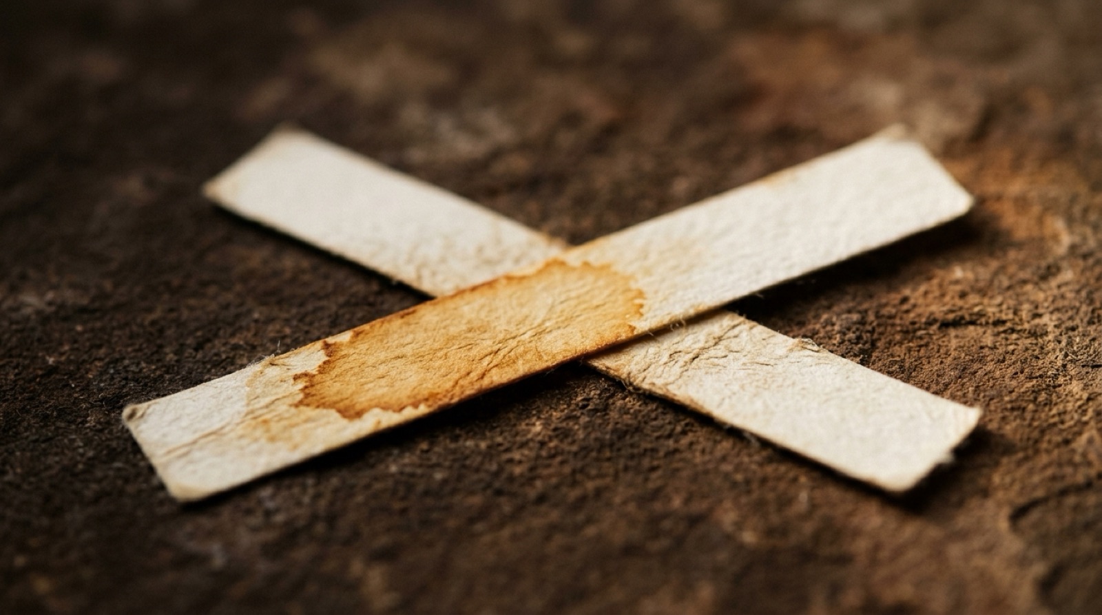 Deux mouillettes de papier, l'une marquée d'une auréole ambrée.